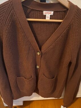 Cat & Jack Brown V‑Neck Knit Cardigan Sweater Girls Size 14
